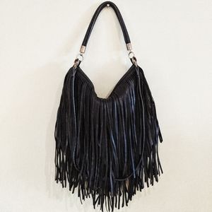 H&M Black Fringe Bag Faux leather w/shoulder strap